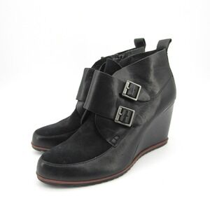 Kork-Ease Womens Korks Hanska Leather Suede Wedge Ankle Boots Double Buckle 7.5M